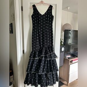 Vintage Black and White Embroidered Polka Dot Flamenco Dress - Size IT 42/US 6/M